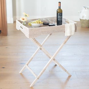 Artifacts Rattan Butler Tray/Table with Glass Insert - White wash